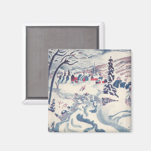 Vintage Weihnachten, Schneelandschaft mit Winterdo Magnet