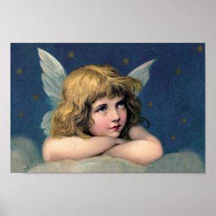 Vintage Weihnachten, schöne Engel mit goldenen Ste Poster