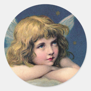 Vintage Weihnachten, schöne Engel mit goldenen Ste Runder Aufkleber