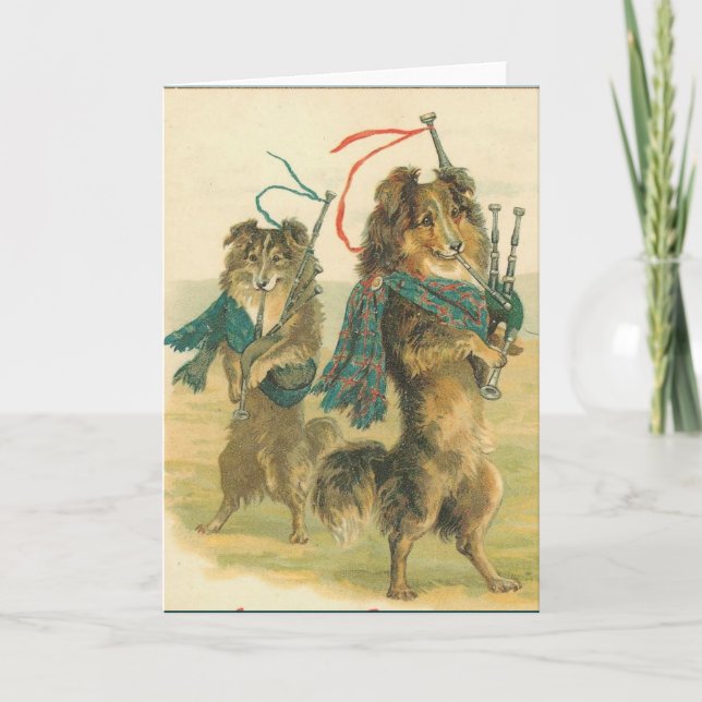 Vintage Weihnachten Schottische Piper Hunde Collie (Vorderseite)