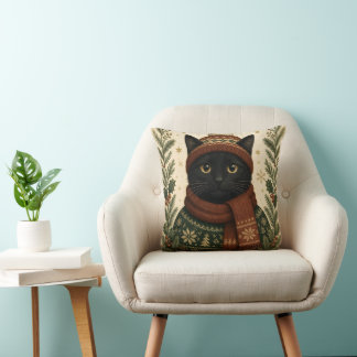 Vintage-Weihnachten schwarze Katze Kissen
