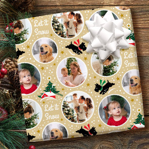 Vintage-Weihnachten-Scottie-Hund-Fotocollage Gold Geschenkpapier