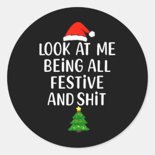 Vintage Weihnachten sehen, dass ich ganz fest und Runder Aufkleber