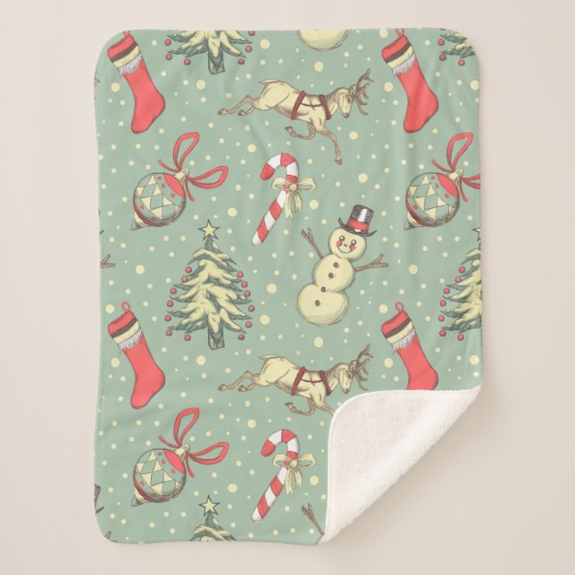 Vintage Weihnachten Sherpadecke (Vorderseite)