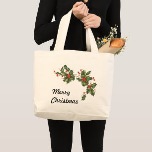 Vintage Weihnachten, Stechpalmenpflanze mit roten Jumbo Stoffbeutel