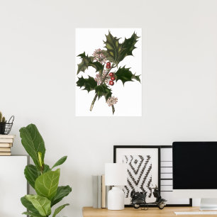 Vintage Weihnachten, Stechpalmenpflanze mit roten  Poster