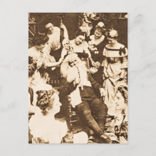 Vintage-Weihnachten Stereobild Santa und die Damen Feiertagspostkarte