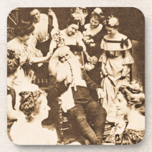 Vintage Weihnachten Stereoview Santa und die Damen Getränkeuntersetzer