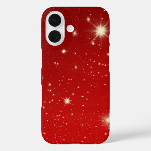 Vintage Weihnachten, strahlende Sterne in roter Ga iPhone 16 Hülle