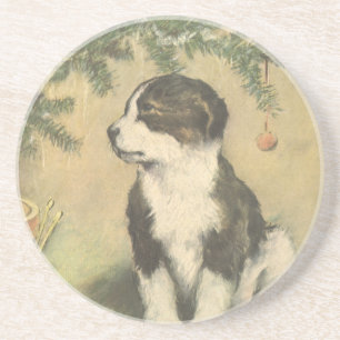 Vintage Weihnachten, süßer Welpe unter dem Weihnac Getränkeuntersetzer