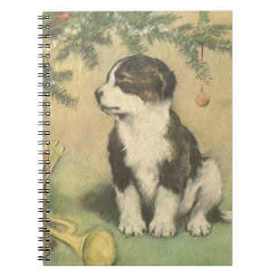 Vintage Weihnachten, süßer Welpe unter dem Weihnac Notizblock