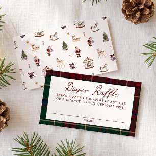 Vintage-Weihnachten-Tartan-Baby-Shower-Windel-Raff Begleitkarte