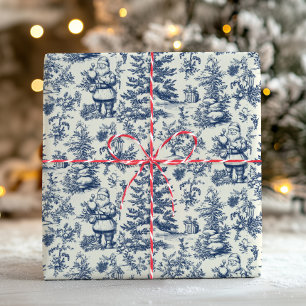 Vintage-Weihnachten-Toile-Santa-Blau-Victorianisch Geschenkpapier