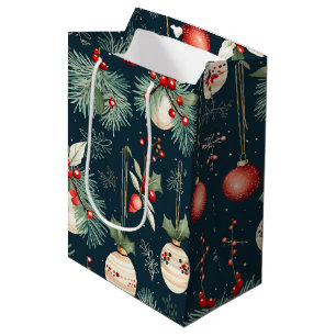 Vintage-Weihnachten Türkis und Rot Muster Mittlere Geschenktüte