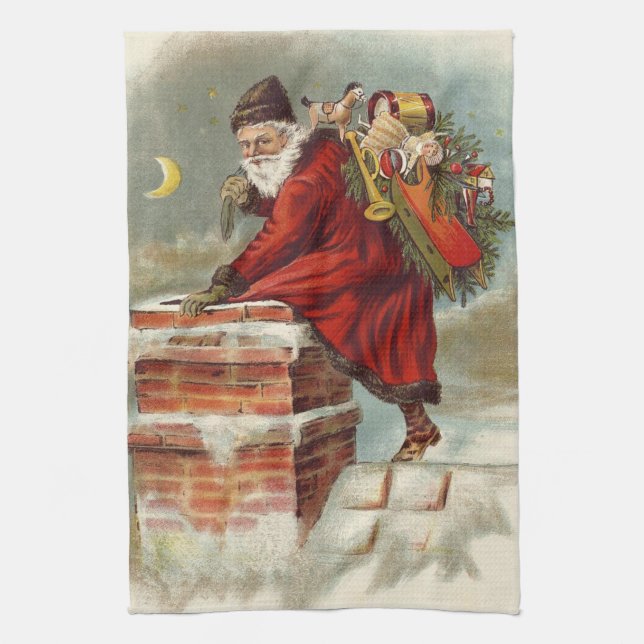 Vintage Weihnachten Viktorianisch St. Nikolaus auf Geschirrtuch (Vertikal)