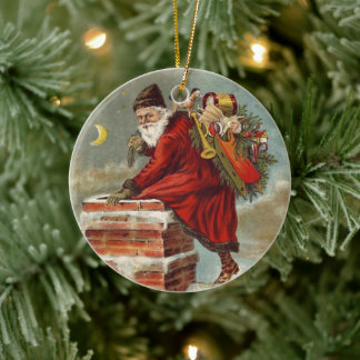 Vintage Weihnachten Viktorianisch St. Nikolaus auf Keramik Ornament