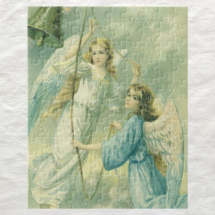Vintage Weihnachten, viktorianische Engel mit eine Puzzle
