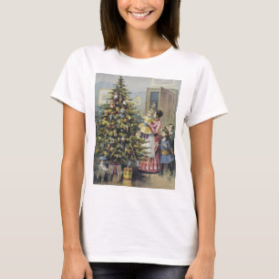 Vintage Weihnachten, viktorianische Familie um den T-Shirt