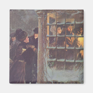 Vintage Weihnachten, viktorianische Menschen auf e Magnet