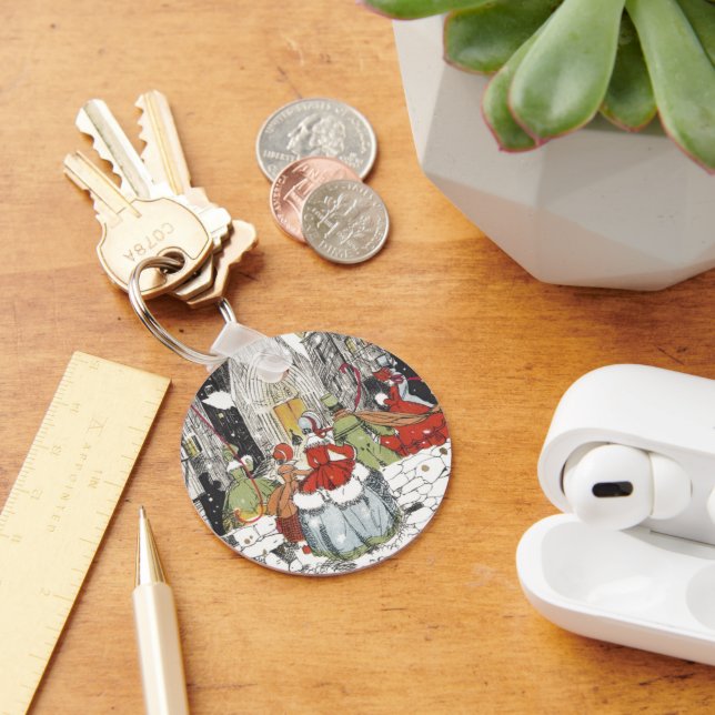 Vintage Weihnachten Viktorianische Menschen gehen  Schlüsselanhänger (Schreibtisch)