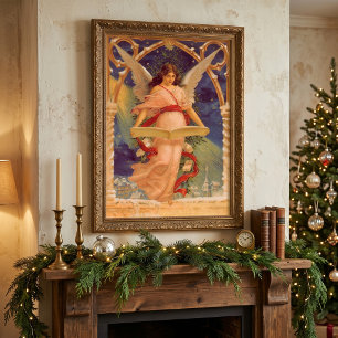 Vintage Weihnachten, viktorianischer Engel liest B Poster