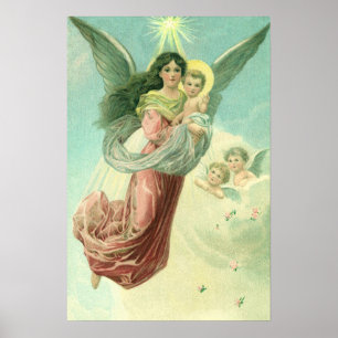 Vintage Weihnachten, viktorianischer Engel mit Bab Poster