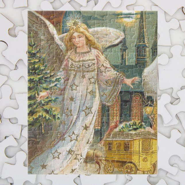 Vintage Weihnachten, viktorianischer Engel mit Bau Puzzle (Von Creator hochgeladen)