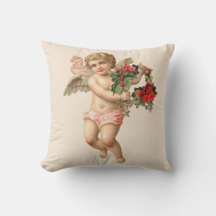 Vintage Weihnachten, viktorianischer Engel mit Blu Kissen