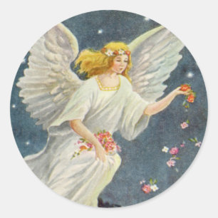 Vintage-Weihnachten viktorianischer Engel mit Ster Runder Aufkleber