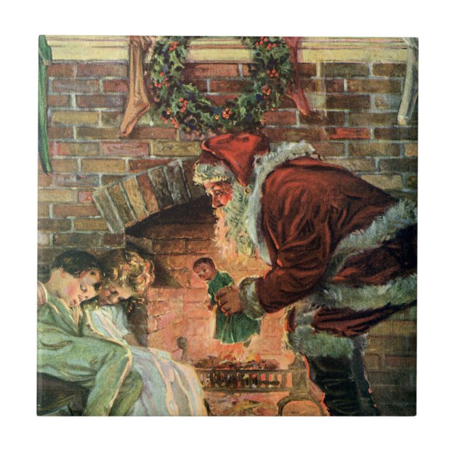 Vintage Weihnachten, viktorianischer Weihnachtsman Fliese (Vorderseite)