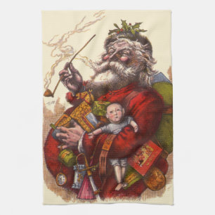 Vintage Weihnachten, viktorianischer Weihnachtsman Geschirrtuch