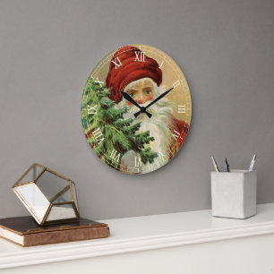 Vintage-Weihnachten, viktorianischer Weihnachtsman Große Wanduhr