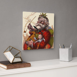 Vintage Weihnachten, viktorianischer Weihnachtsman Quadratische Wanduhr