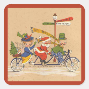 Vintage Weihnachten, viktorianischer Weihnachtsman Quadratischer Aufkleber