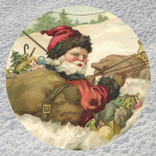 Vintage Weihnachten, viktorianischer Weihnachtsman Runder Aufkleber