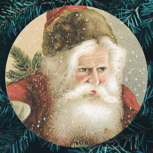 Vintage Weihnachten, viktorianischer Weihnachtsman Runder Aufkleber