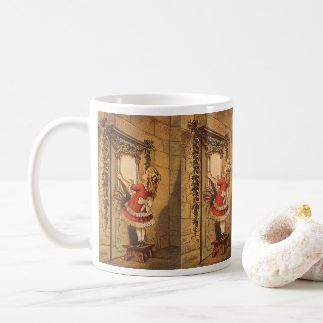 Vintage Weihnachten Viktorianisches Girl Hängen ei Kaffeetasse (Mit Donut)