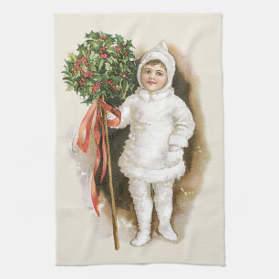 Vintage Weihnachten, viktorianisches Mädchen mit S Geschirrtuch