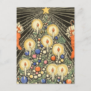 Vintage Weihnachten, Weihnachtsbaum mit Kerzen und Feiertagspostkarte