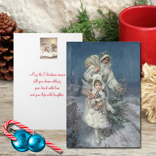 Vintage Weihnachten, Weihnachtsmann, Engel, Maßges Feiertagskarte