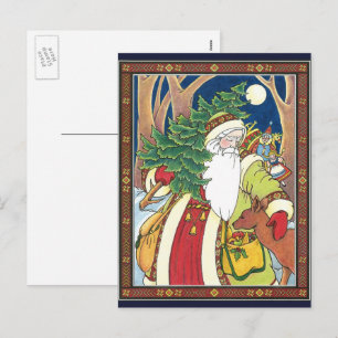 Vintage Weihnachten, Weihnachtsmann Hirsch im Wald Feiertagspostkarte