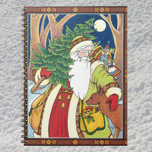 Vintage Weihnachten, Weihnachtsmann Hirsch im Wald Notizblock