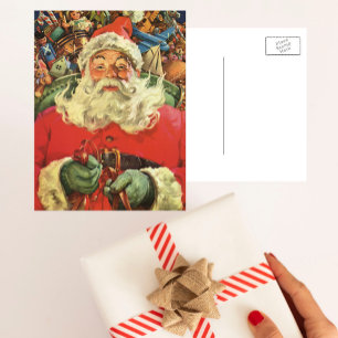 Vintage Weihnachten, Weihnachtsmann im Schlitten m Feiertagspostkarte