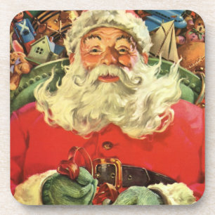 Vintage Weihnachten, Weihnachtsmann im Schlitten m Untersetzer