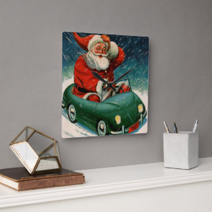 Vintage Weihnachten, Weihnachtsmann in einem süßen Quadratische Wanduhr