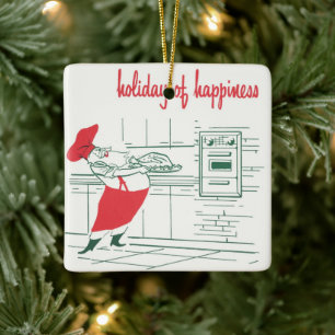 Vintage Weihnachten, Weihnachtsmann Küchenchef und Keramikornament