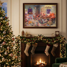 Vintage Weihnachten, Weihnachtsmann mit Elfen-Werk