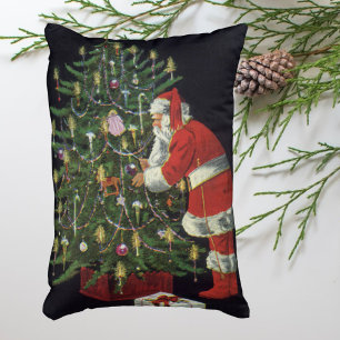 Vintage Weihnachten, Weihnachtsmann mit Geschenken Dekokissen