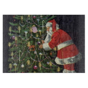 Vintage Weihnachten, Weihnachtsmann mit Geschenken Schneidebrett