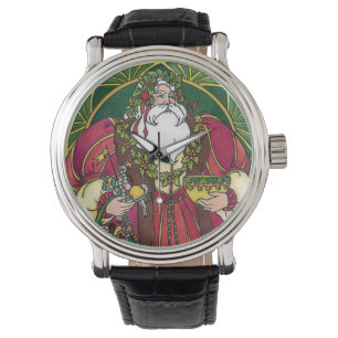 Vintage Weihnachten, Weihnachtsmann mit Stechpalme Armbanduhr